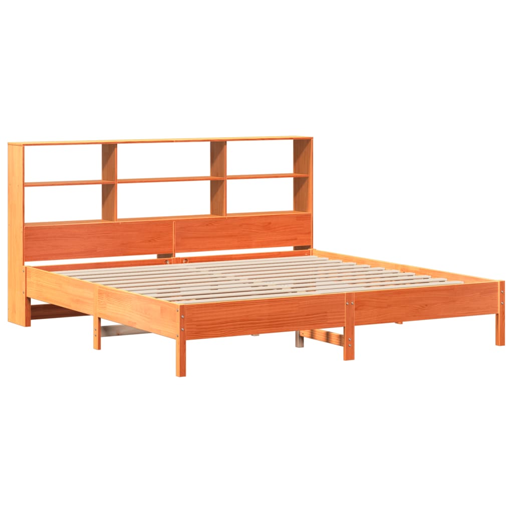 Lit bibliothèque sans matelas cire marron 200x200 cm pin massif - XIOS