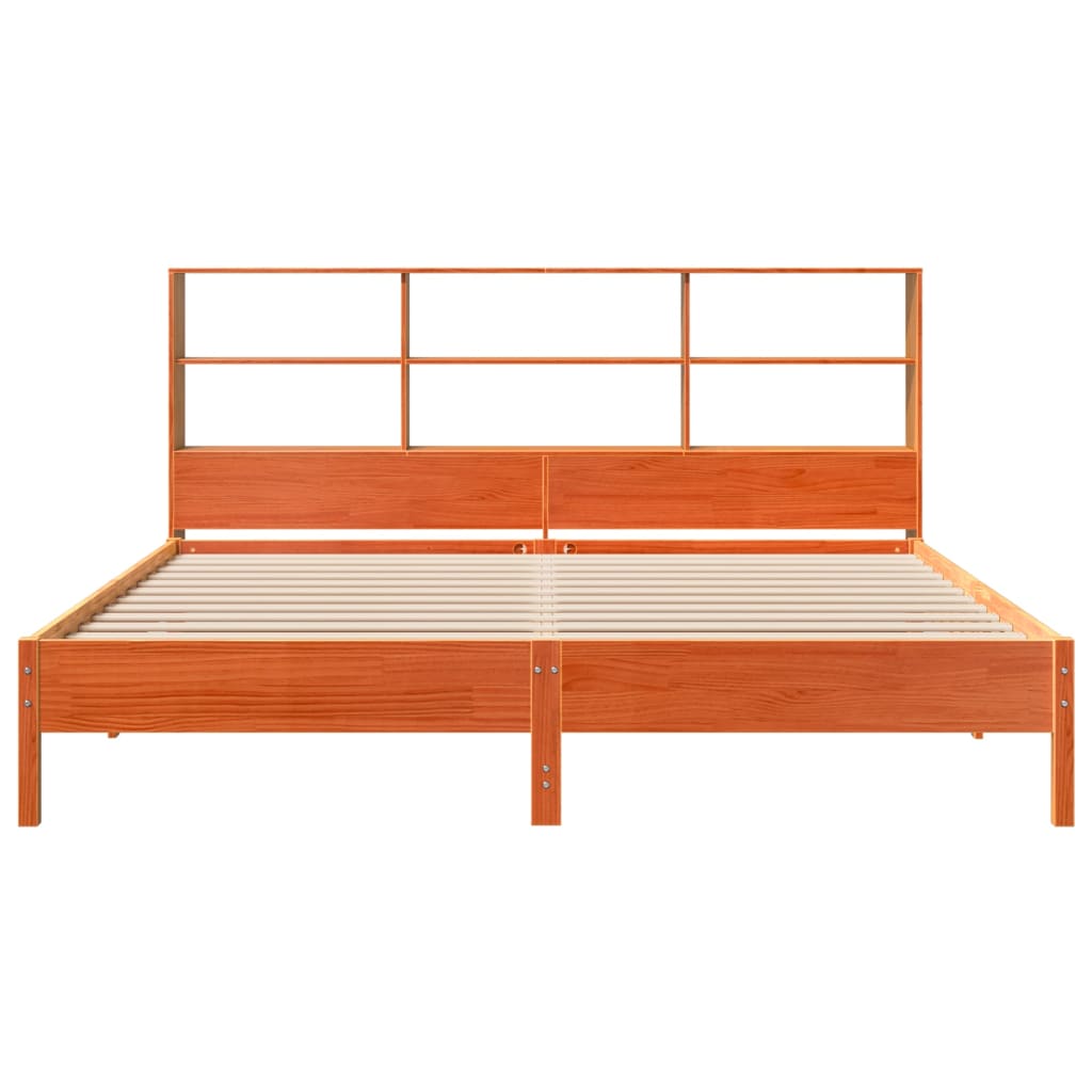 Lit bibliothèque sans matelas cire marron 200x200 cm pin massif - XIOS