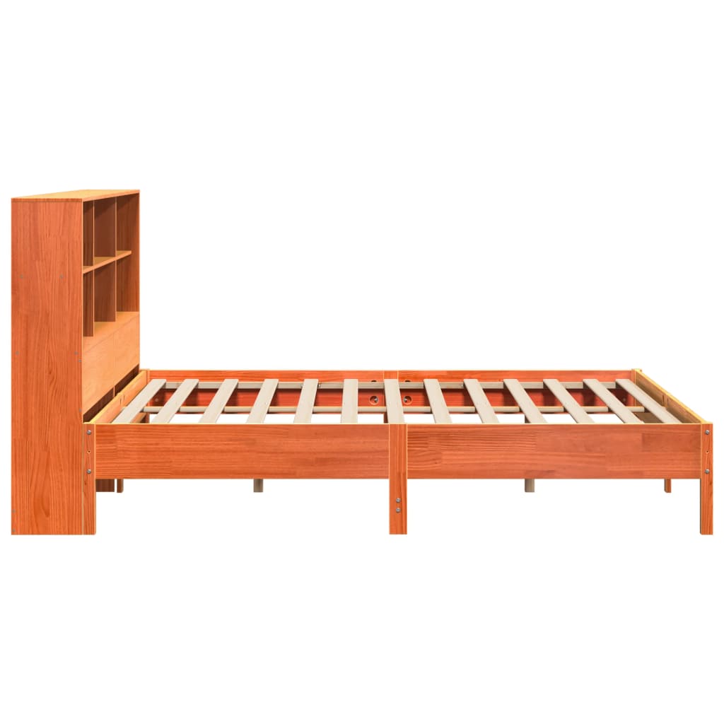 Lit bibliothèque sans matelas cire marron 200x200 cm pin massif - XIOS