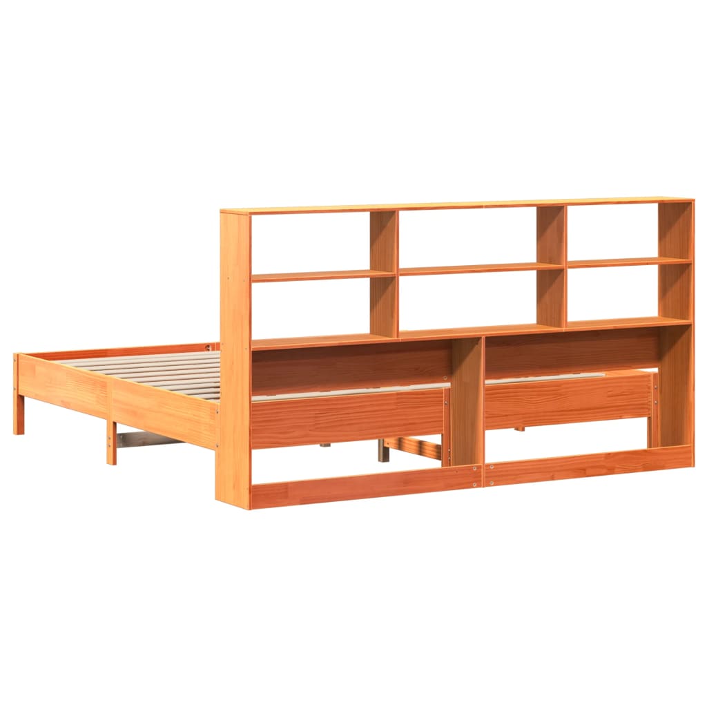 Lit bibliothèque sans matelas cire marron 200x200 cm pin massif - XIOS