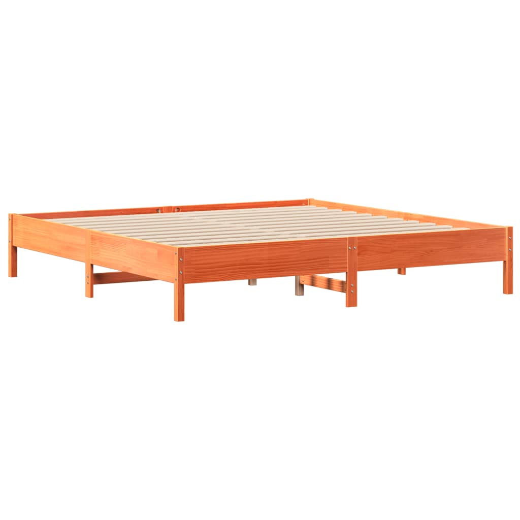 Lit bibliothèque sans matelas cire marron 200x200 cm pin massif - XIOS