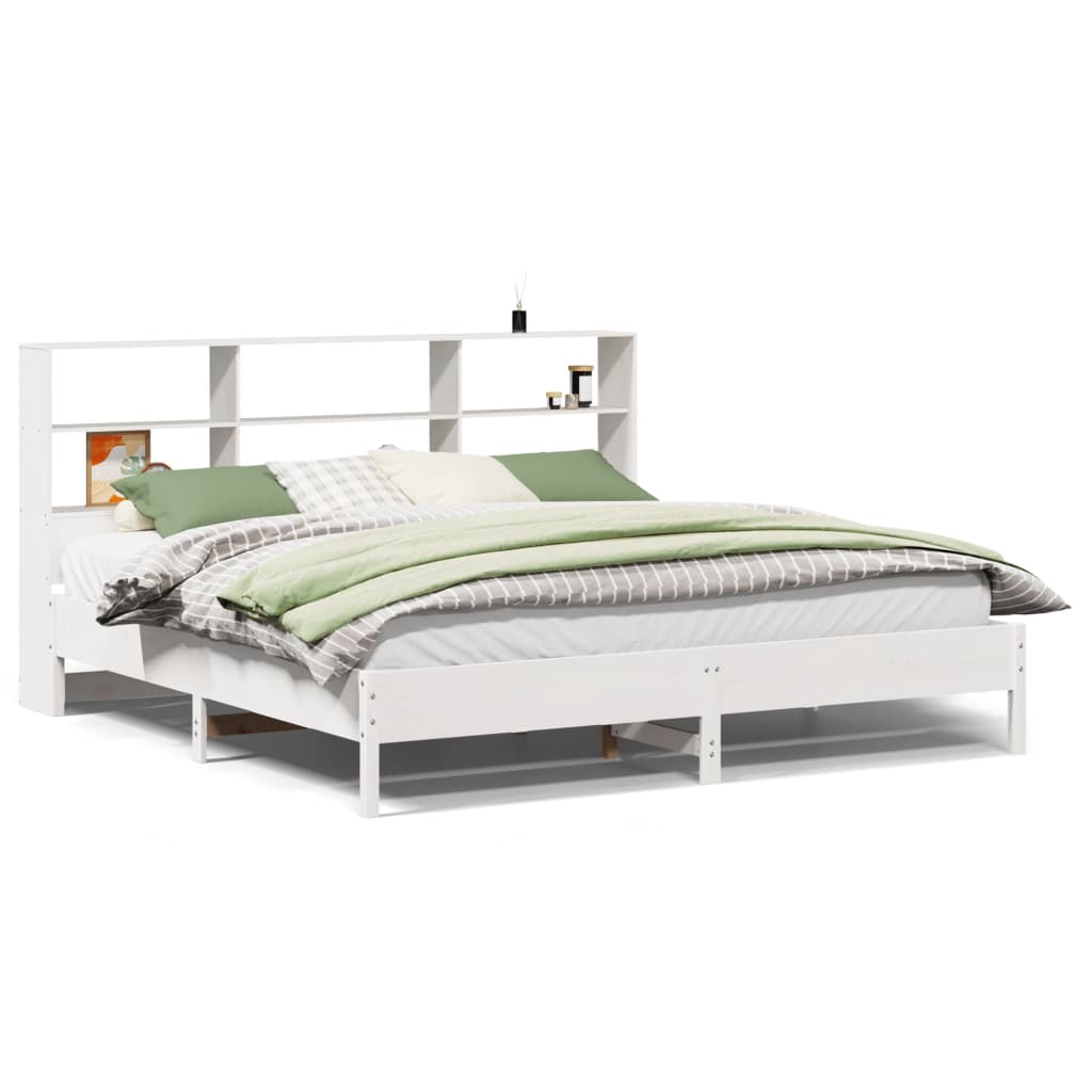 Lit bibliothèque sans matelas blanc 180x200 cm bois pin massif - XIOS
