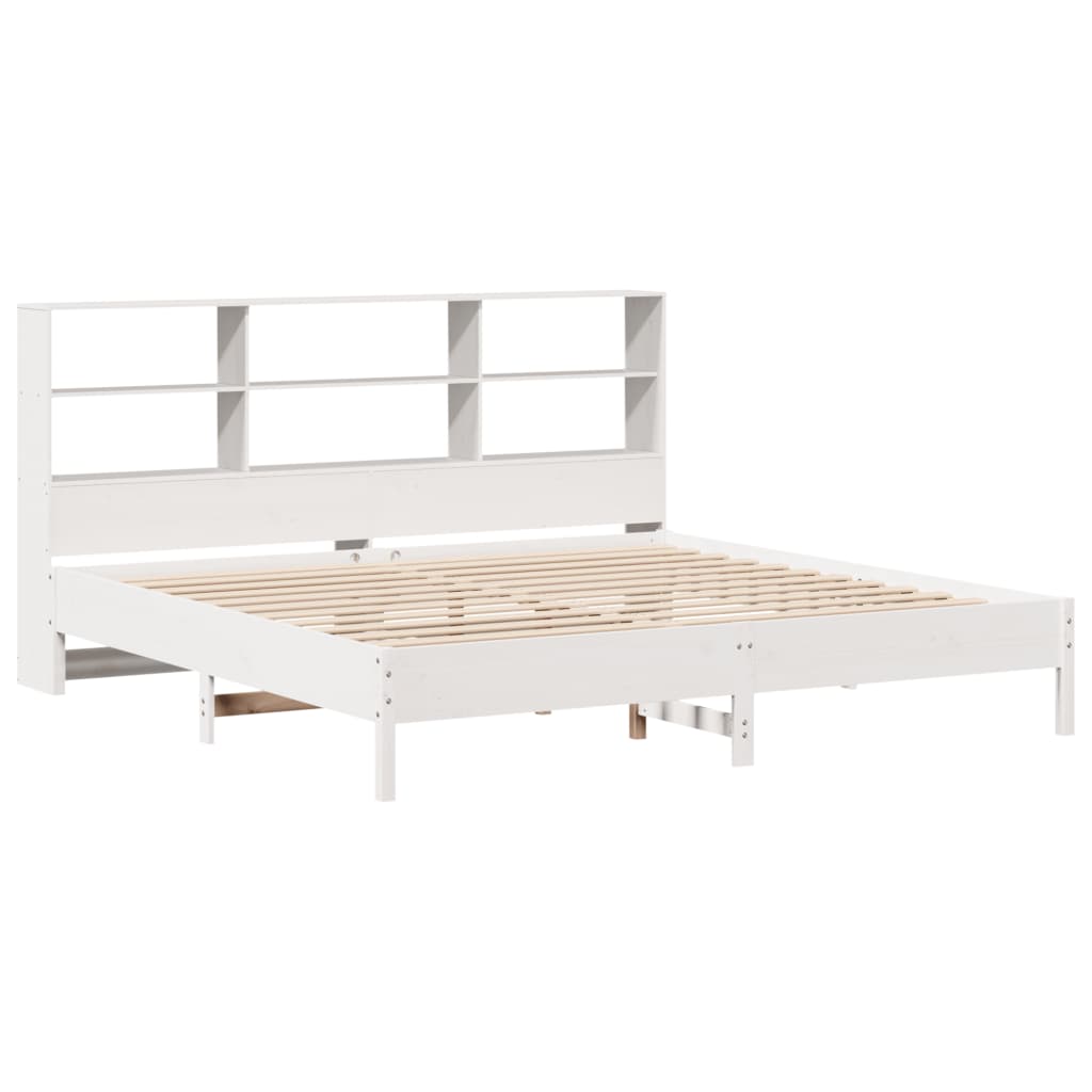 Lit bibliothèque sans matelas blanc 180x200 cm bois pin massif - XIOS