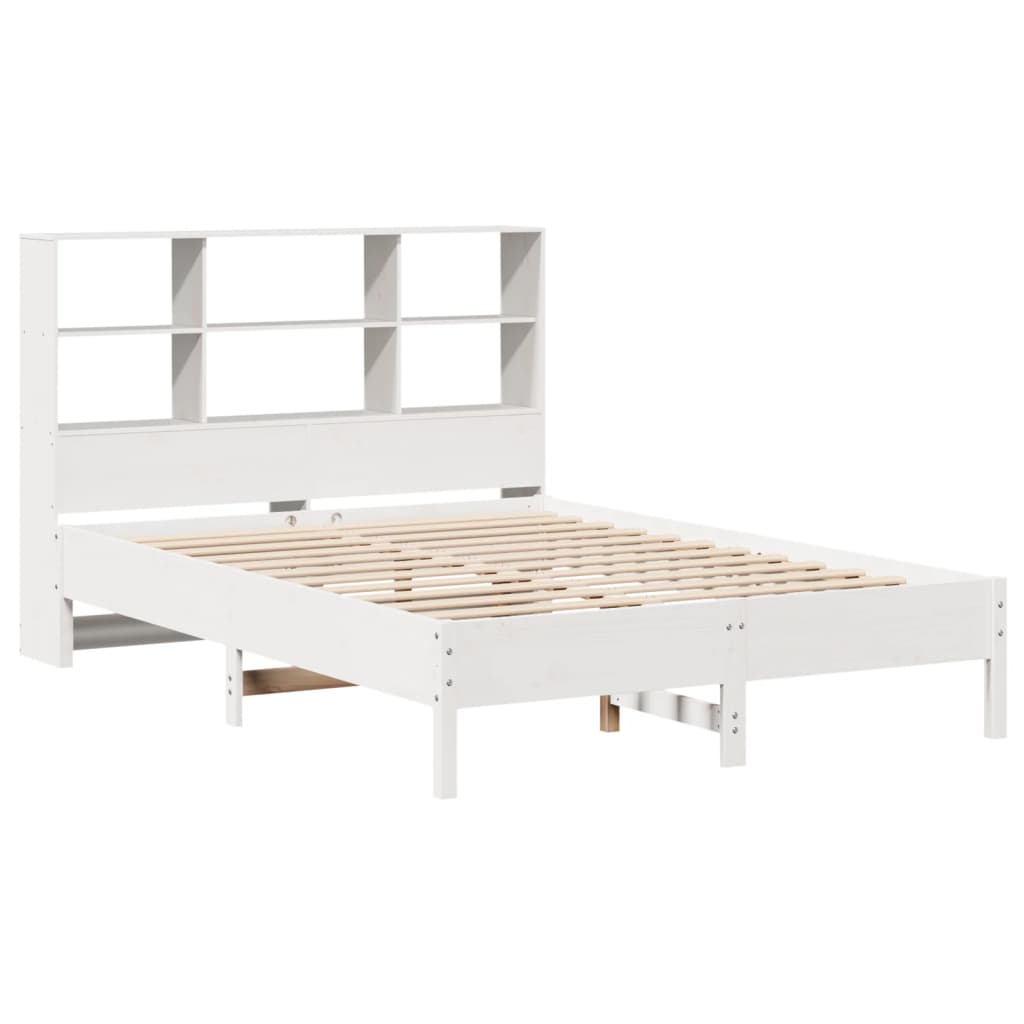Lit bibliothèque sans matelas blanc 160x200 cm bois pin massif - XIOS