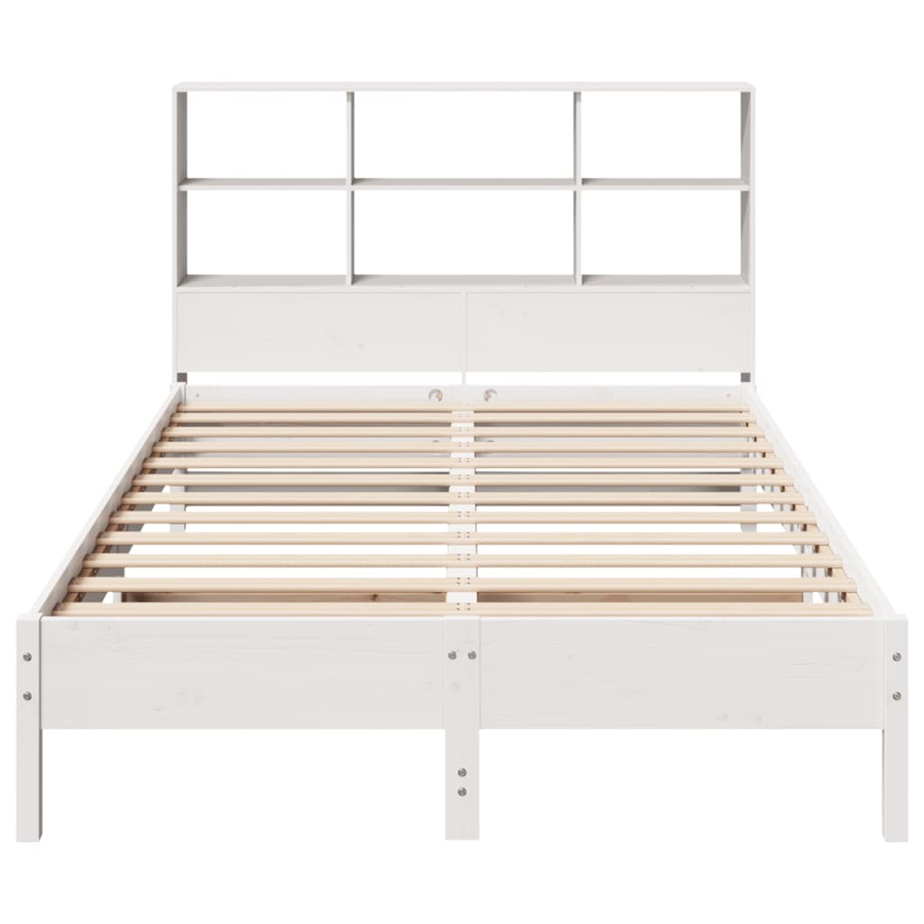 Lit bibliothèque sans matelas blanc 160x200 cm bois pin massif - XIOS