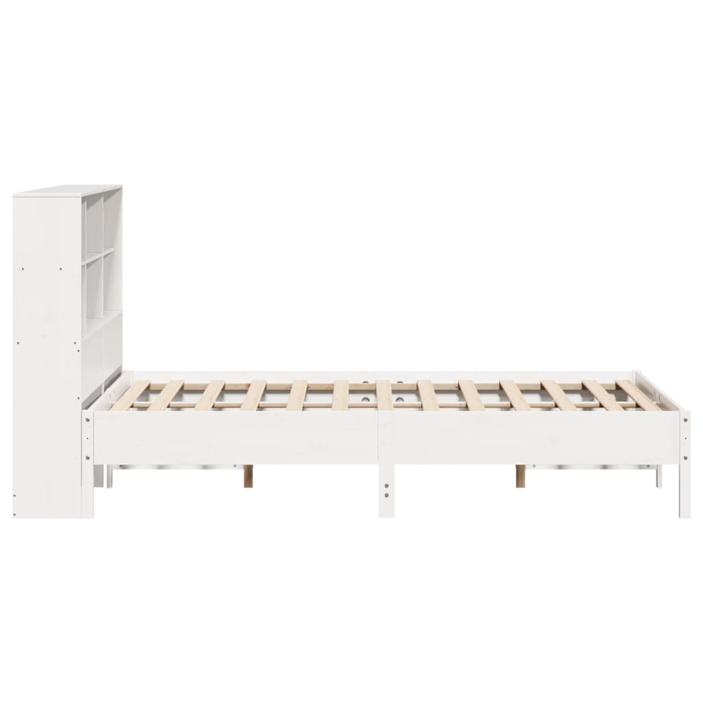 Lit bibliothèque sans matelas blanc 160x200 cm bois pin massif - XIOS