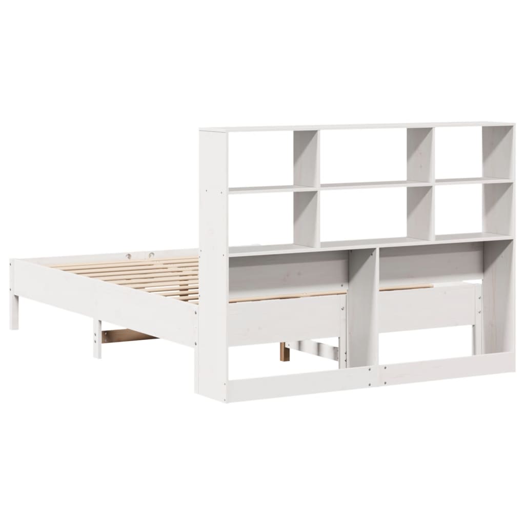 Lit bibliothèque sans matelas blanc 160x200 cm bois pin massif - XIOS