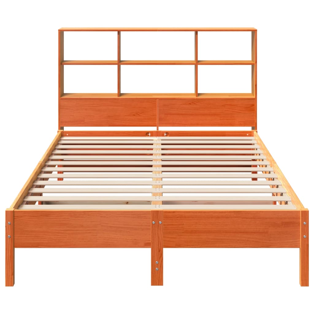 Lit bibliothèque sans matelas cire marron 160x200 cm pin massif - XIOS