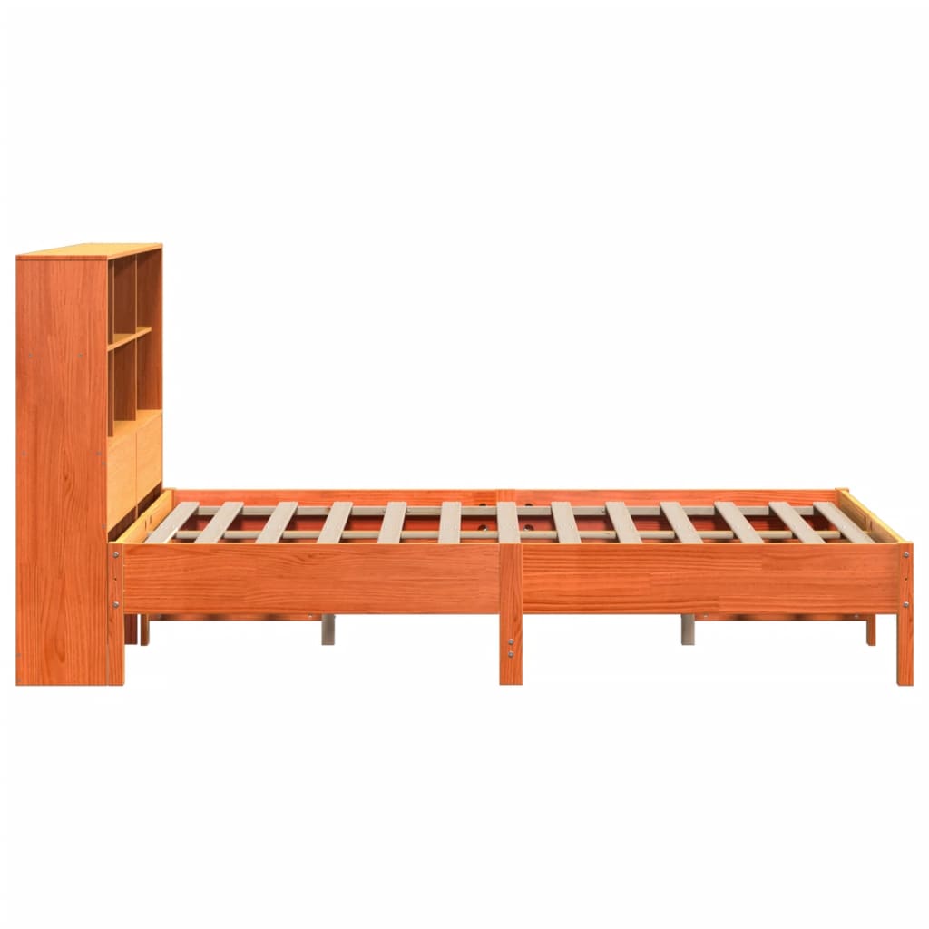 Lit bibliothèque sans matelas cire marron 160x200 cm pin massif - XIOS