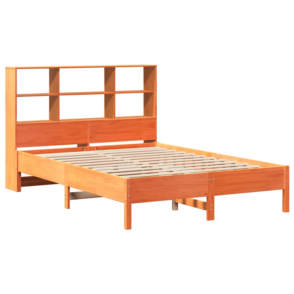 Lit bibliothèque sans matelas cire marron 150x200 cm pin massif - XIOS