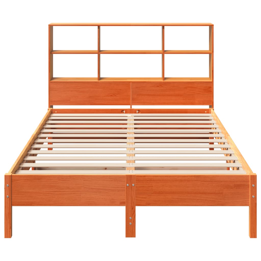 Lit bibliothèque sans matelas cire marron 150x200 cm pin massif - XIOS