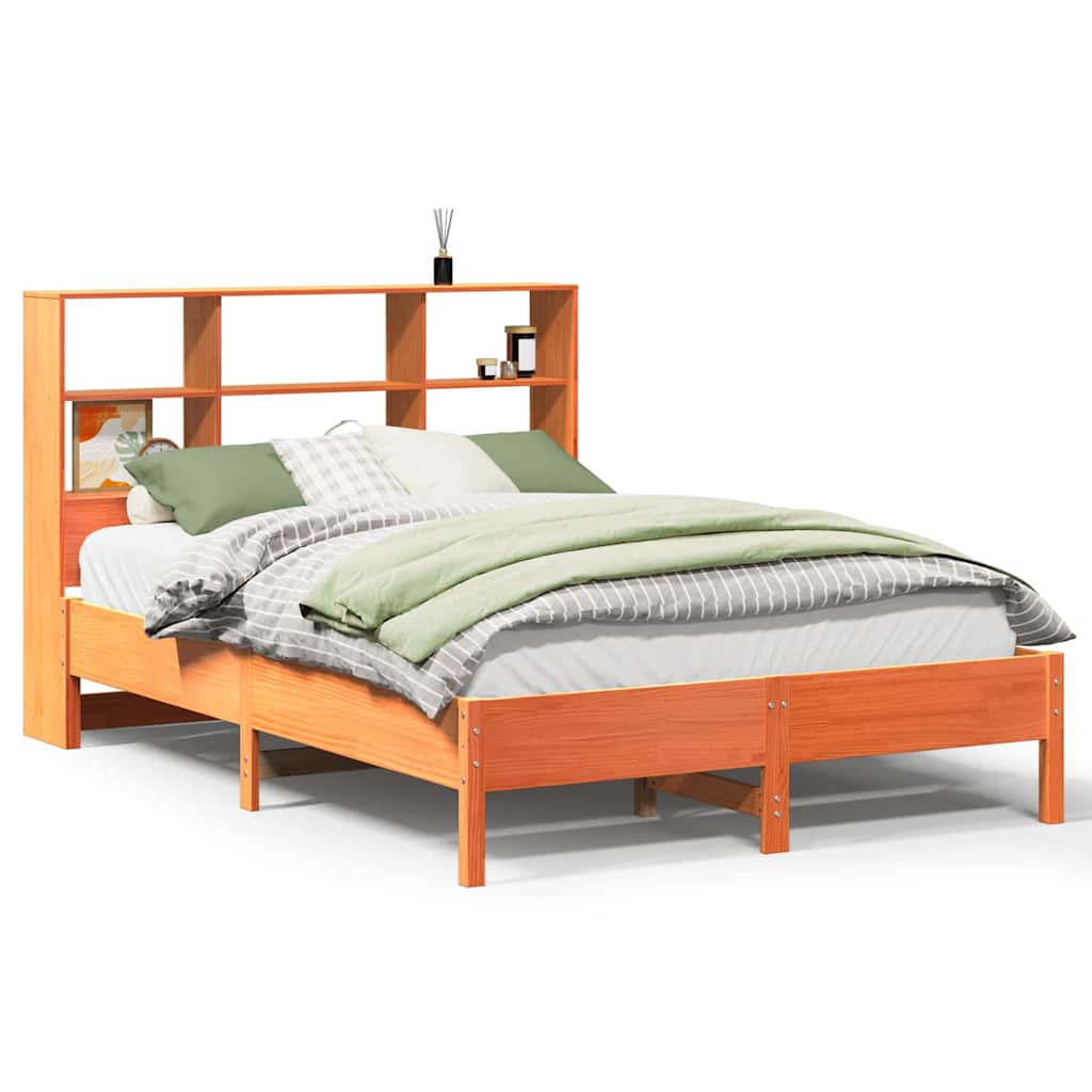 Lit bibliothèque sans matelas cire marron 120x200 cm pin massif - XIOS