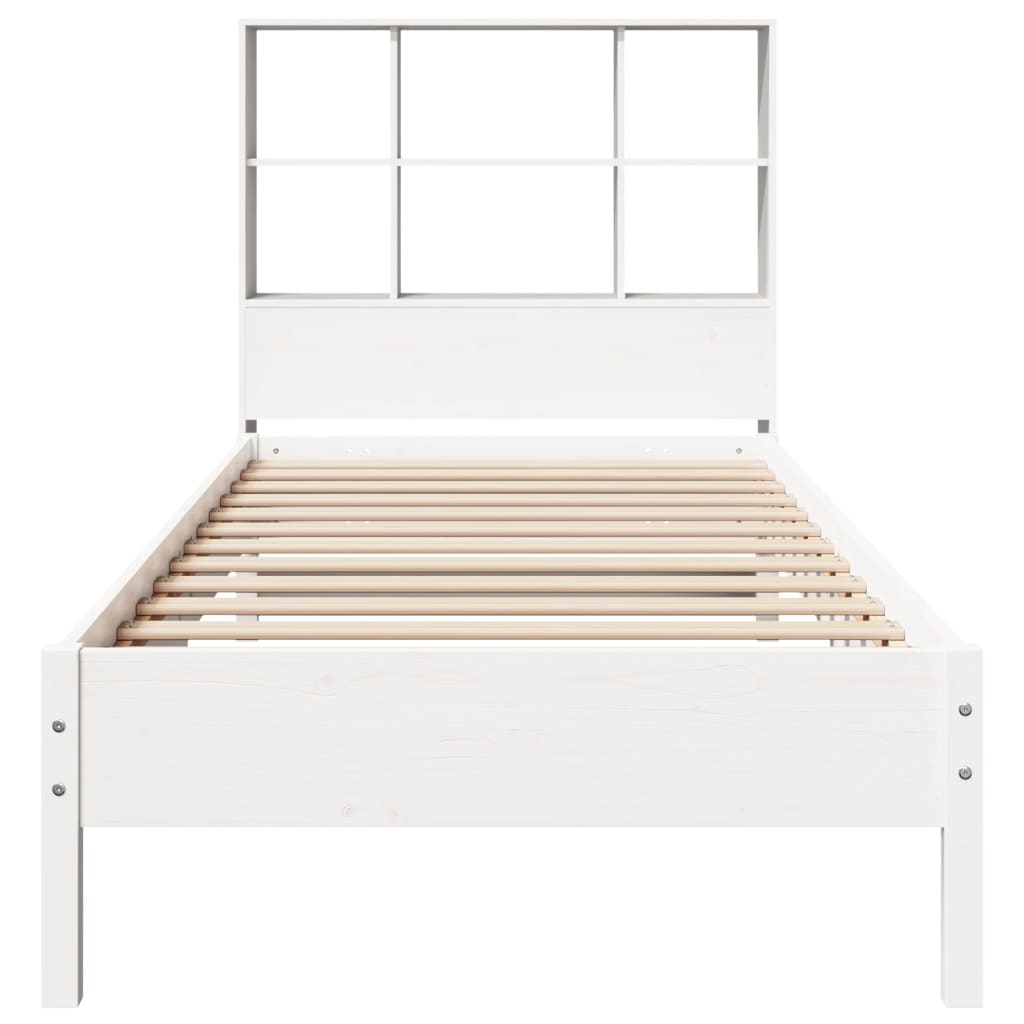 Lit bibliothèque sans matelas blanc 90x200cm bois de pin massif - XIOS
