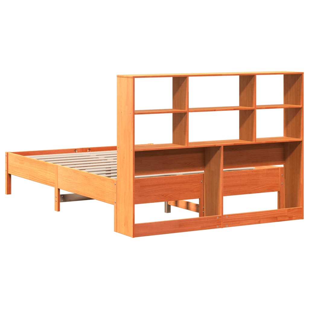 Lit bibliothèque sans matelas cire marron 140x190 cm pin massif - XIOS