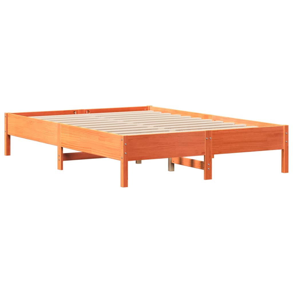 Lit bibliothèque sans matelas cire marron 140x190 cm pin massif - XIOS