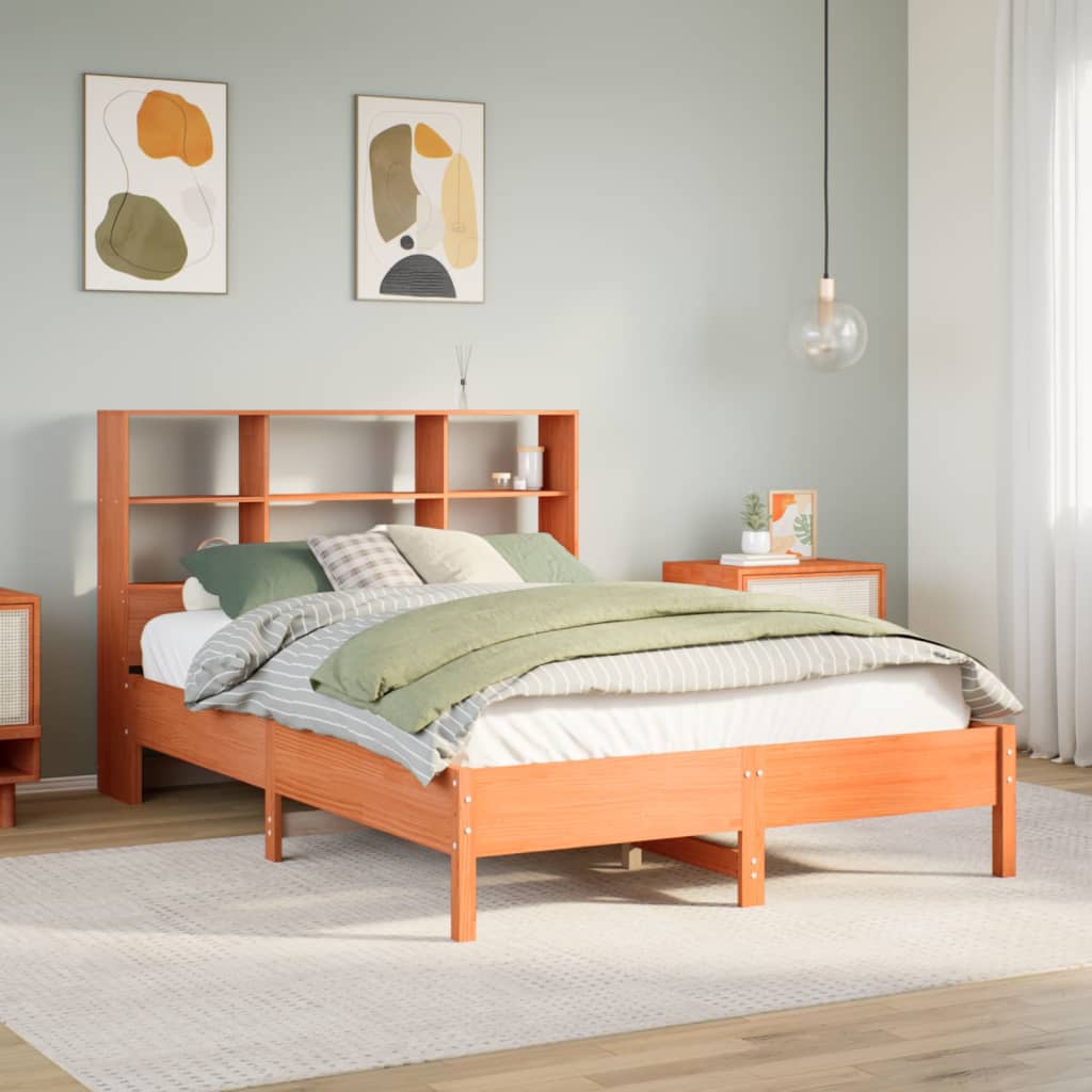 Lit bibliothèque sans matelas cire marron 140x190 cm pin massif - XIOS