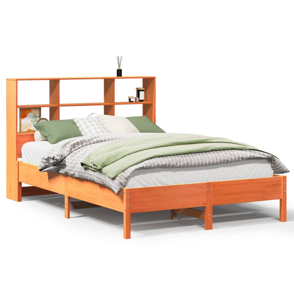 Lit bibliothèque sans matelas cire marron 135x190 cm pin massif - XIOS