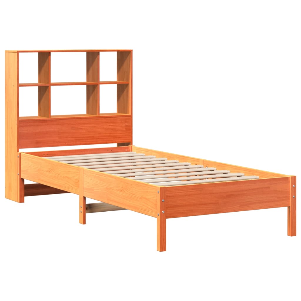 Lit bibliothèque sans matelas cire marron 75x190 cm pin massif - XIOS