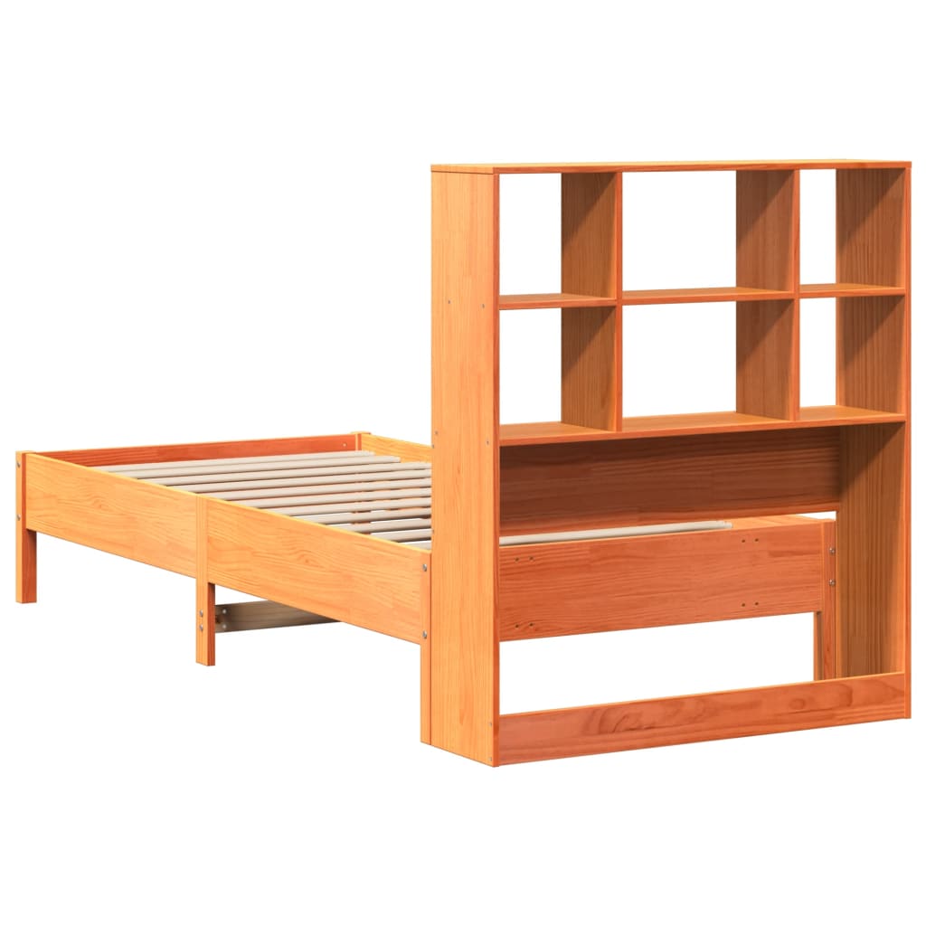 Lit bibliothèque sans matelas cire marron 75x190 cm pin massif - XIOS