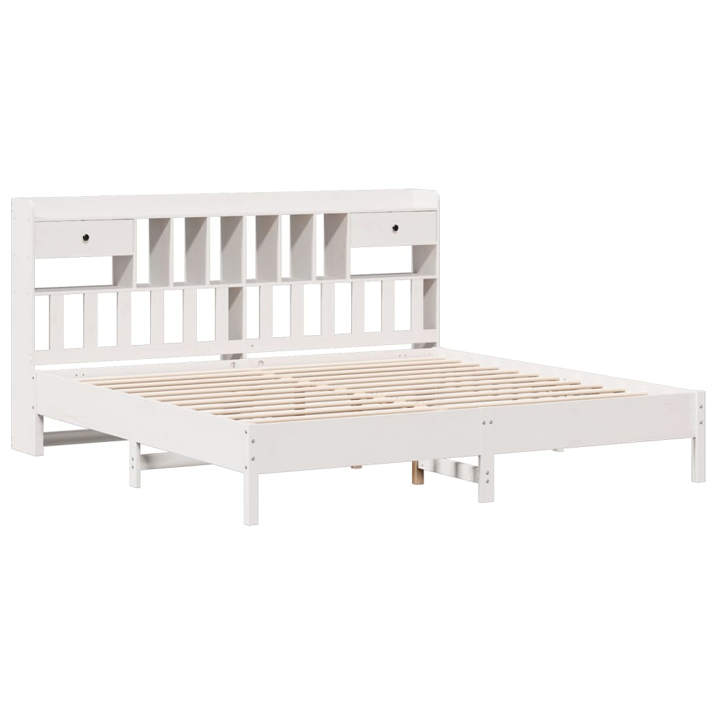 Lit bibliothèque sans matelas blanc 180x200 cm bois pin massif