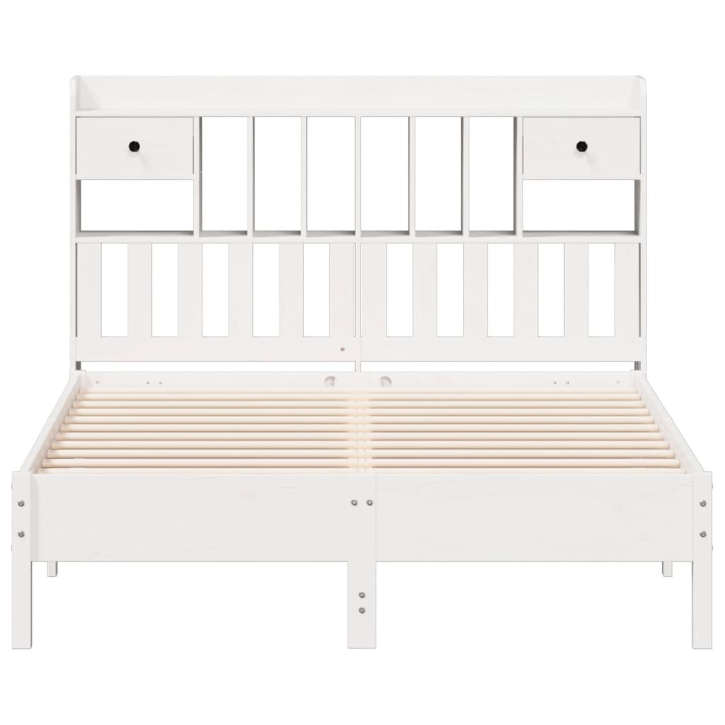 Lit bibliothèque sans matelas blanc 160x200 cm bois pin massif - XIOS