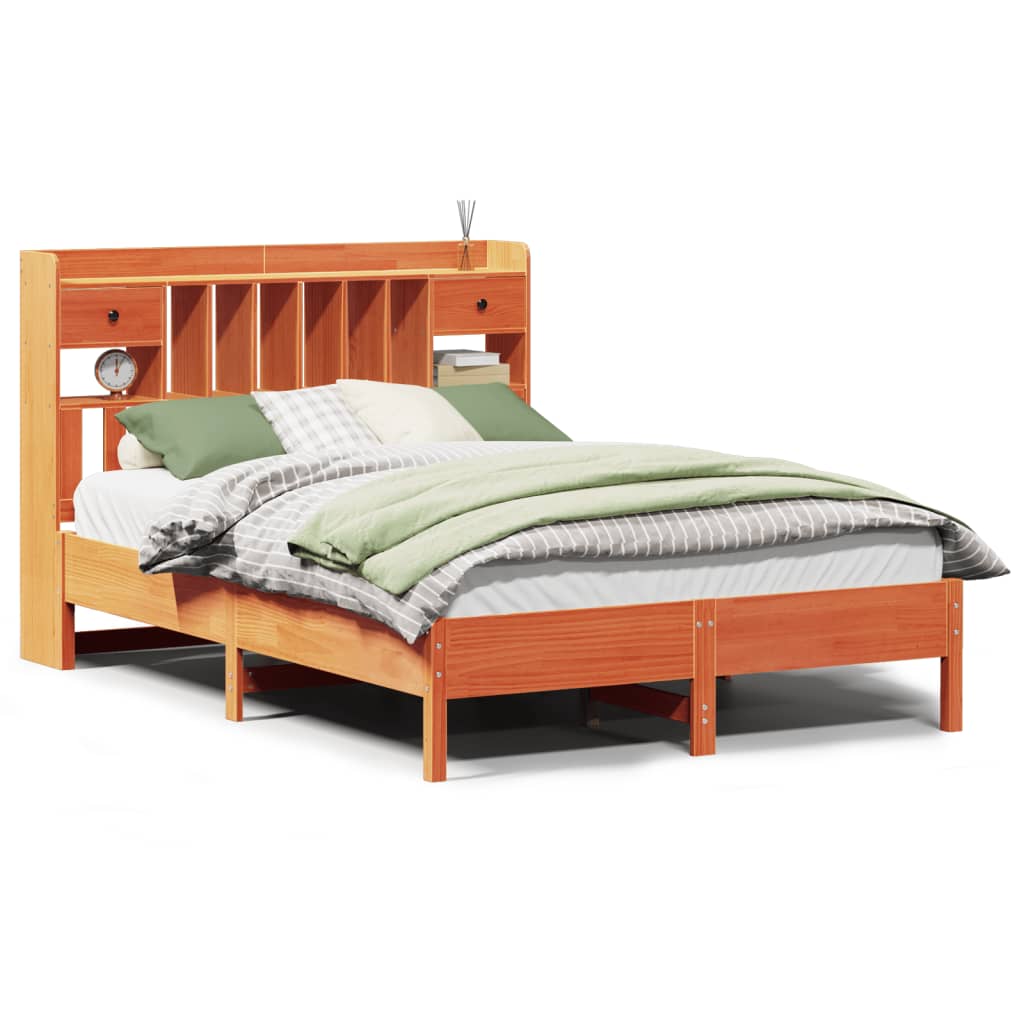 Lit bibliothèque sans matelas cire marron 160x200 cm pin massif - XIOS