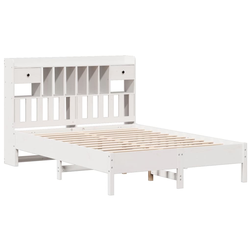 Lit bibliothèque sans matelas blanc 150x200 cm bois pin massif - XIOS