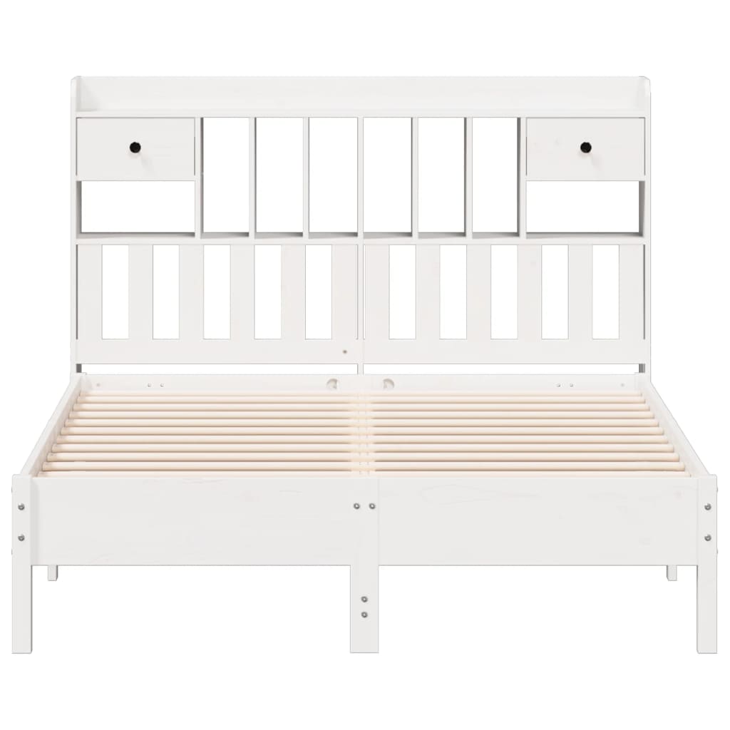 Lit bibliothèque sans matelas blanc 150x200 cm bois pin massif - XIOS