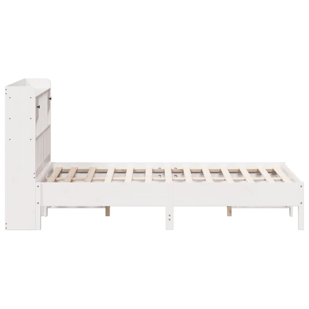 Lit bibliothèque sans matelas blanc 150x200 cm bois pin massif - XIOS