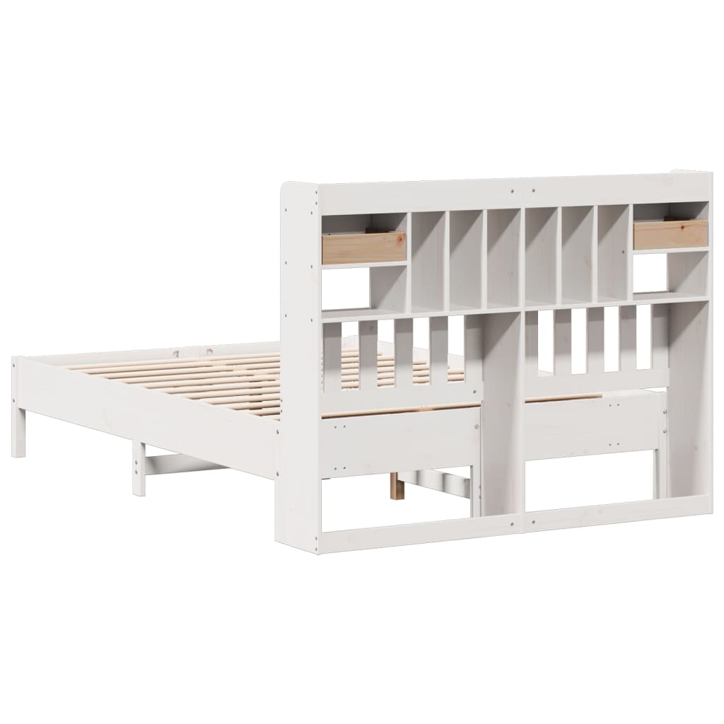 Lit bibliothèque sans matelas blanc 150x200 cm bois pin massif - XIOS