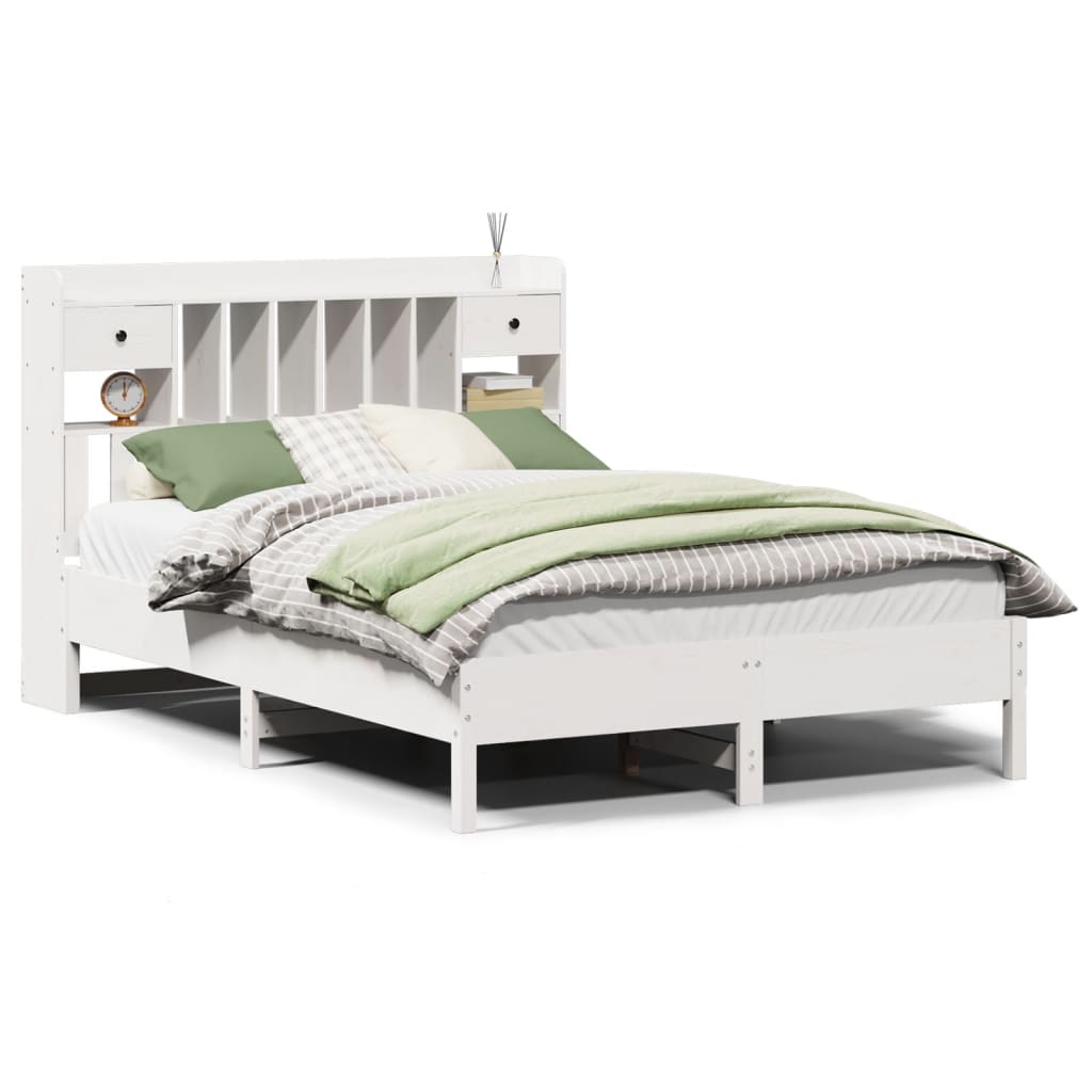 Lit bibliothèque sans matelas blanc 140x200 cm bois pin massif - XIOS