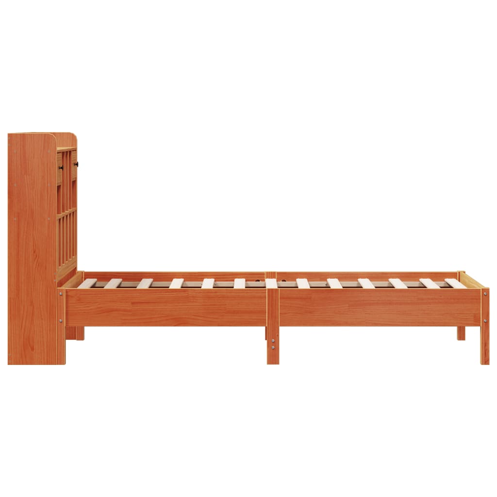 Lit bibliothèque sans matelas cire marron 100x200 cm pin massif - XIOS