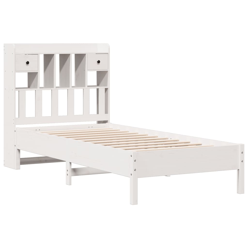 Lit bibliothèque sans matelas blanc 90x200cm bois de pin massif - XIOS