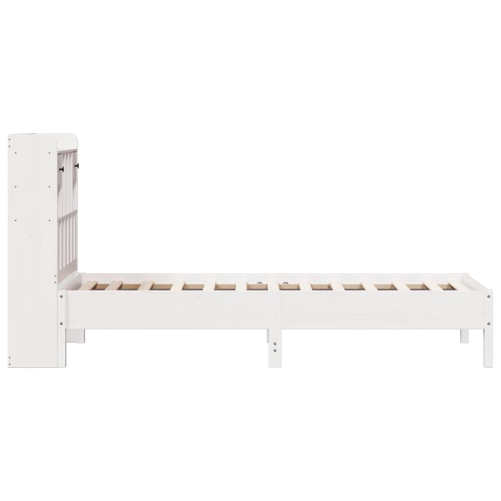 Lit bibliothèque sans matelas blanc 90x200cm bois de pin massif - XIOS