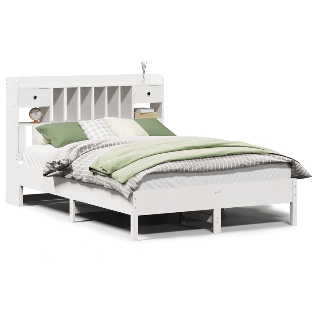 Lit bibliothèque sans matelas blanc 135x190 cm bois pin massif - XIOS