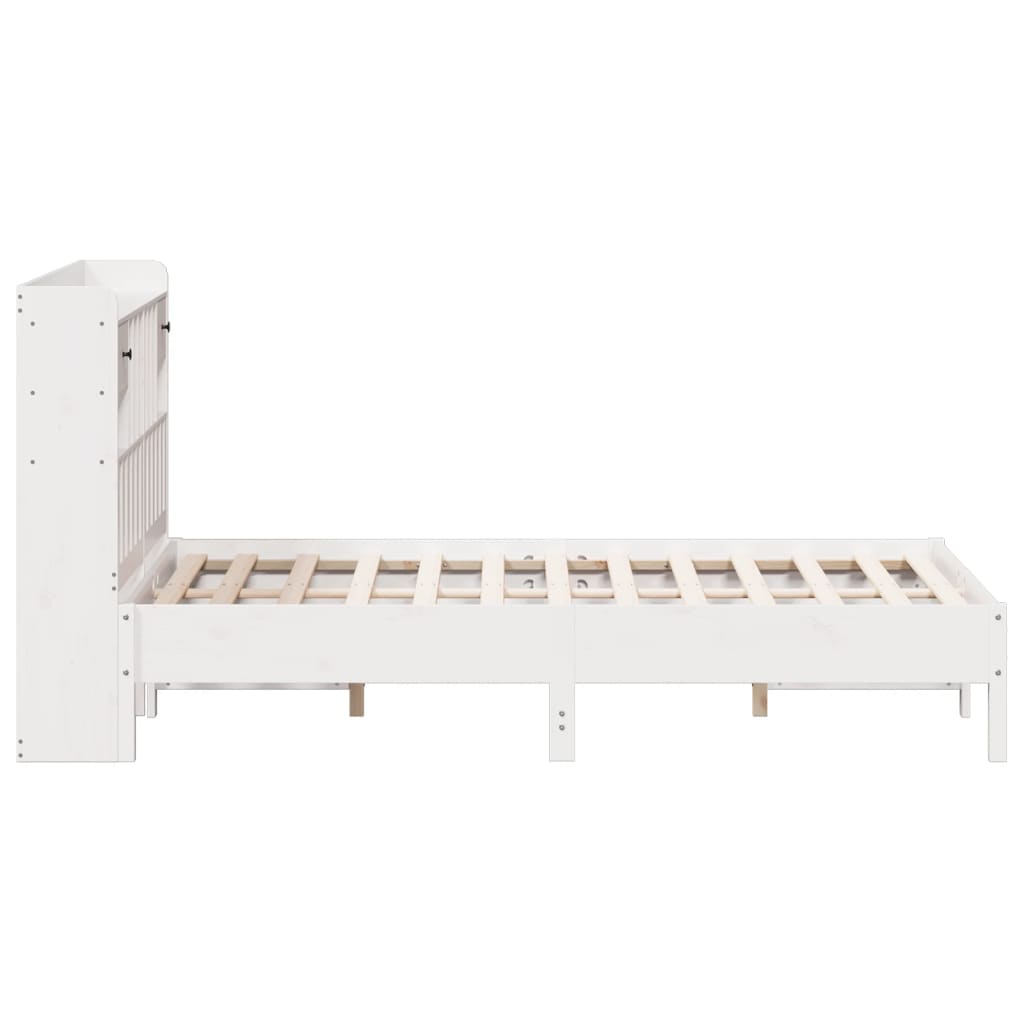 Lit bibliothèque sans matelas blanc 135x190 cm bois pin massif - XIOS