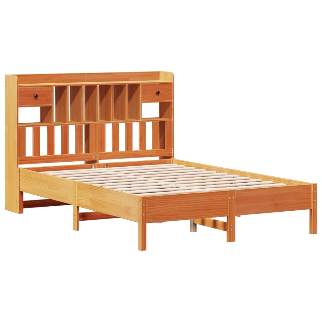 Lit bibliothèque sans matelas cire marron 135x190 cm pin massif - XIOS