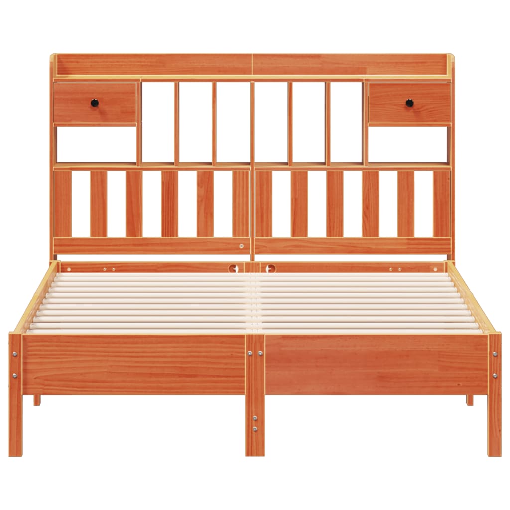 Lit bibliothèque sans matelas cire marron 135x190 cm pin massif - XIOS