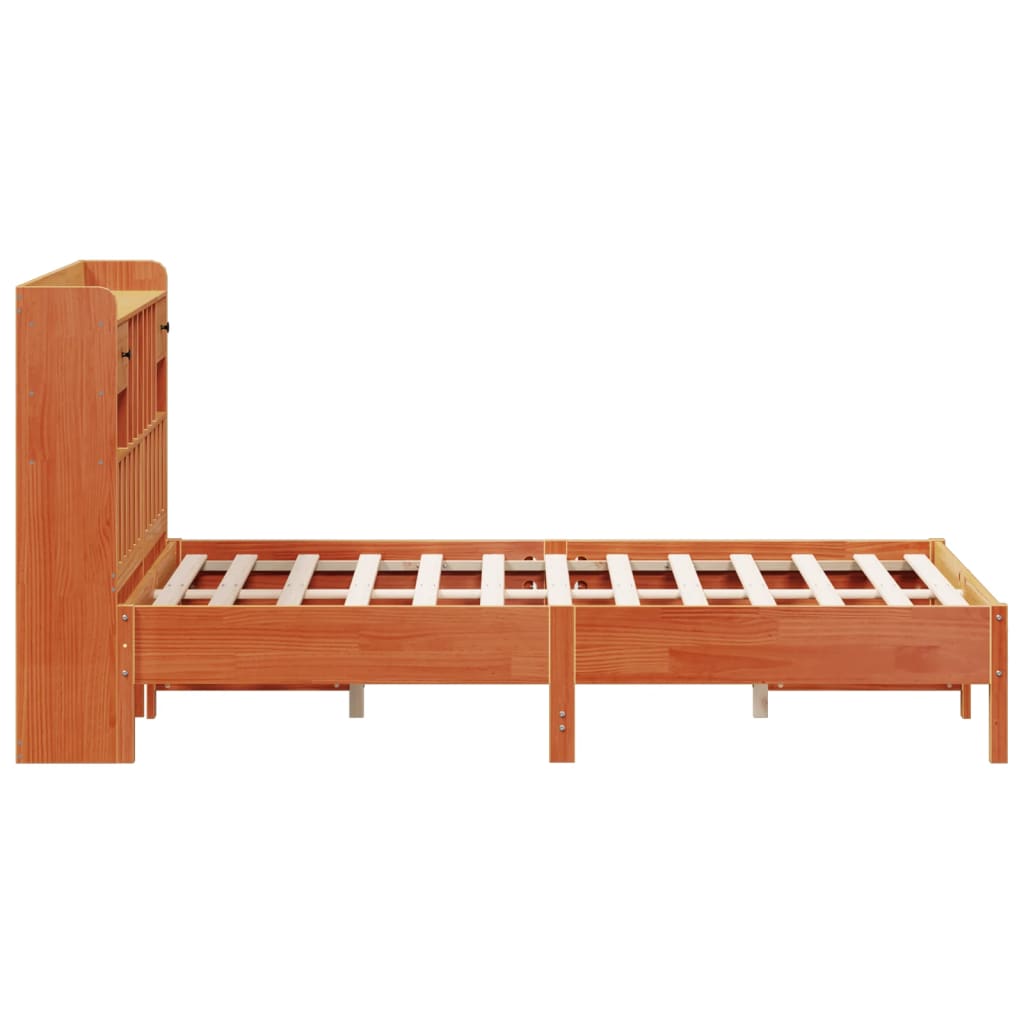 Lit bibliothèque sans matelas cire marron 135x190 cm pin massif - XIOS