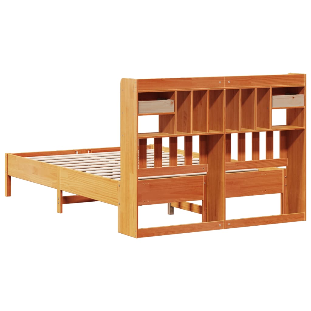 Lit bibliothèque sans matelas cire marron 135x190 cm pin massif - XIOS
