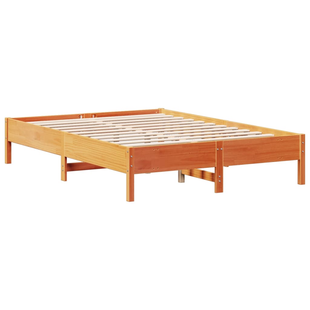 Lit bibliothèque sans matelas cire marron 135x190 cm pin massif - XIOS