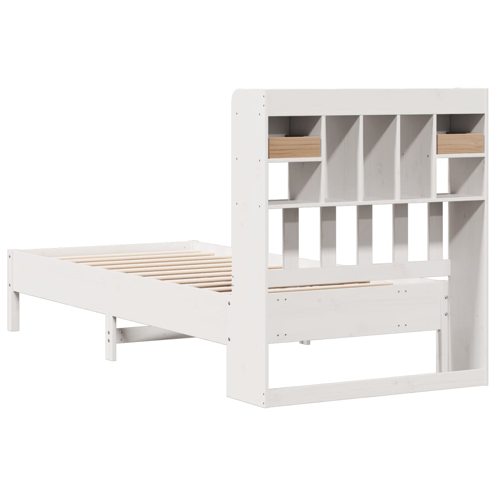 Lit bibliothèque sans matelas blanc 90x190cm bois de pin massif - XIOS