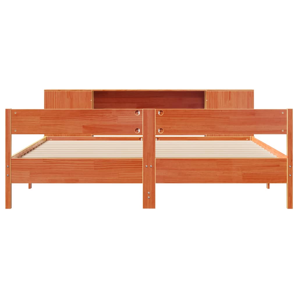 Lit bibliothèque sans matelas cire marron 200x200 cm pin massif