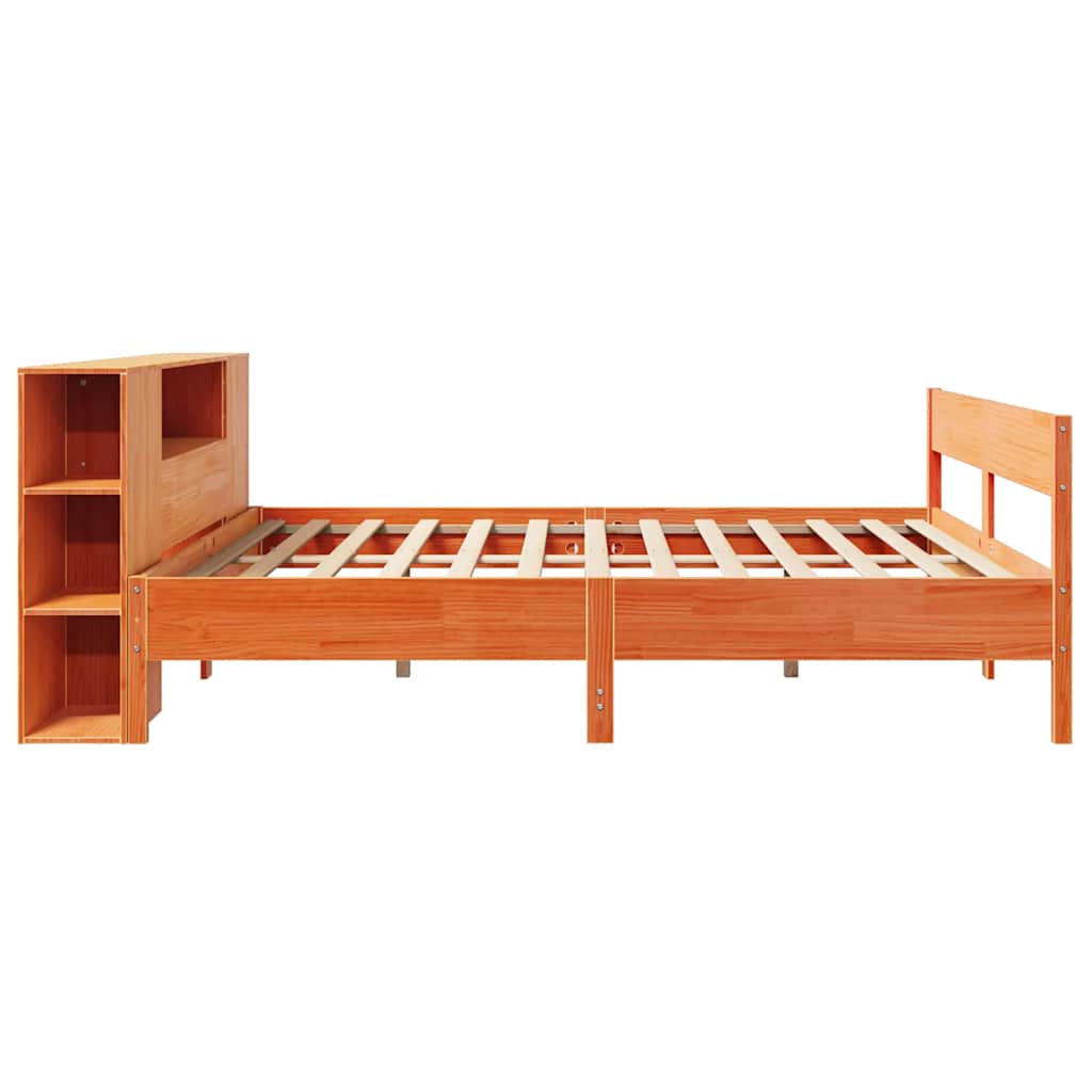 Lit bibliothèque sans matelas cire marron 200x200 cm pin massif