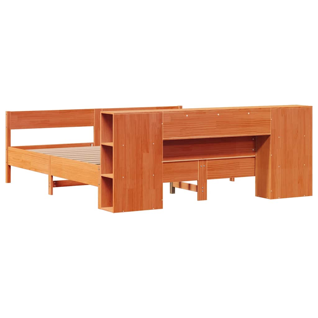 Lit bibliothèque sans matelas cire marron 200x200 cm pin massif