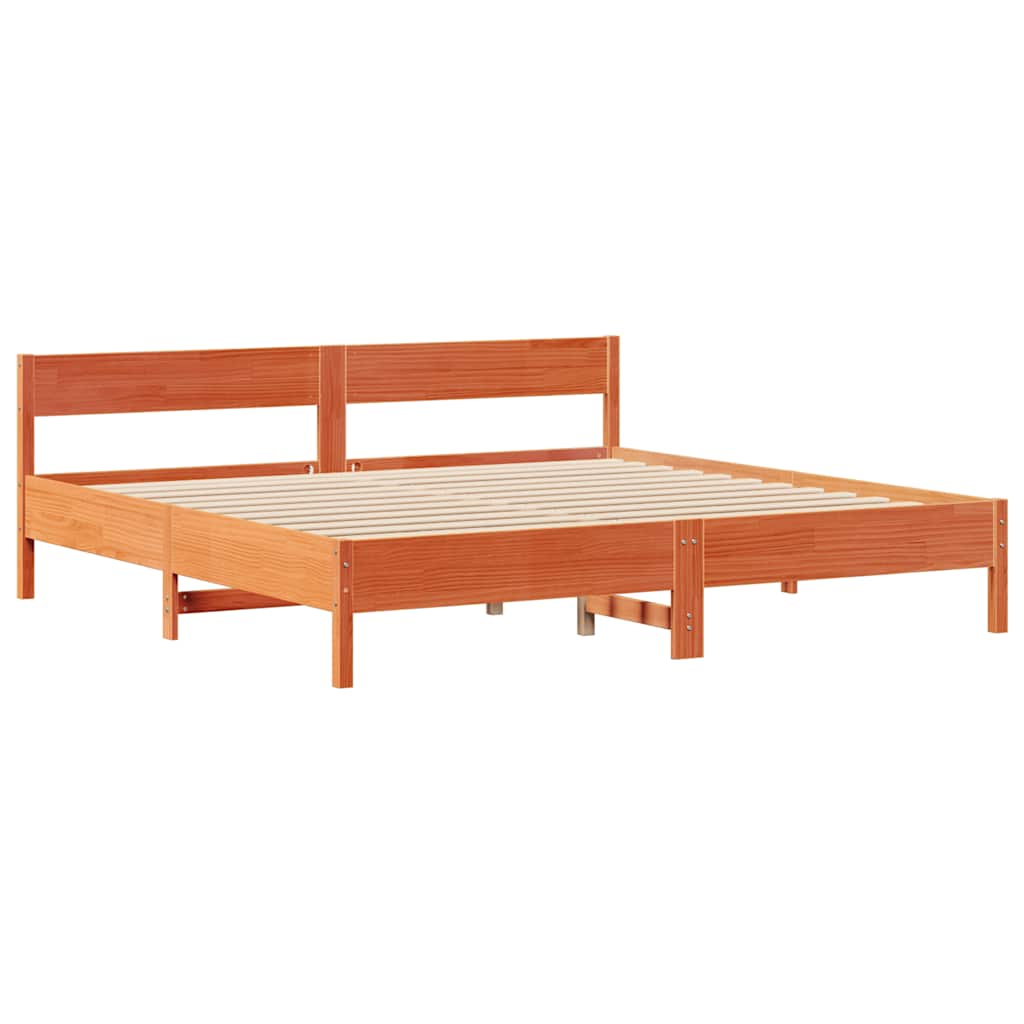 Lit bibliothèque sans matelas cire marron 200x200 cm pin massif