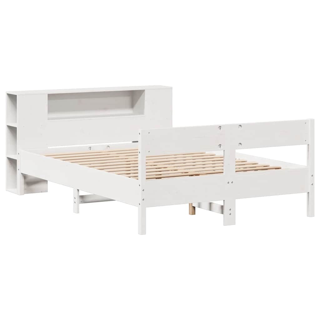 Lit bibliothèque sans matelas blanc 160x200 cm bois pin massif - XIOS
