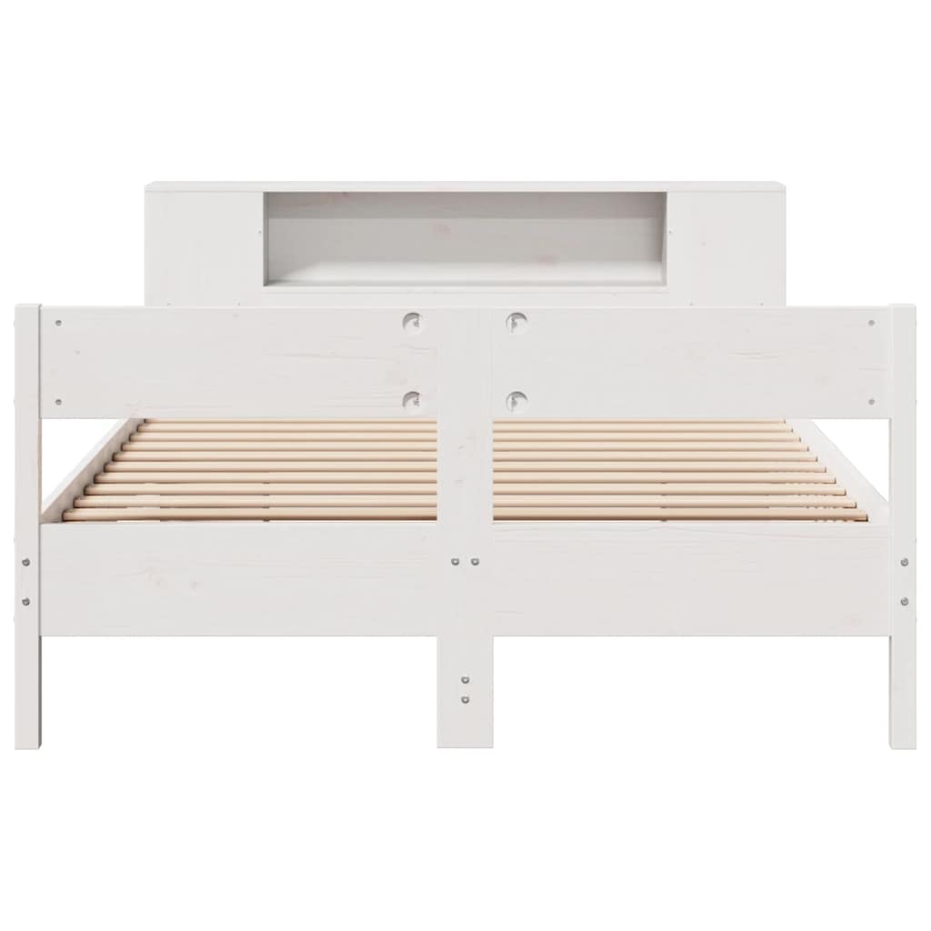 Lit bibliothèque sans matelas blanc 160x200 cm bois pin massif - XIOS