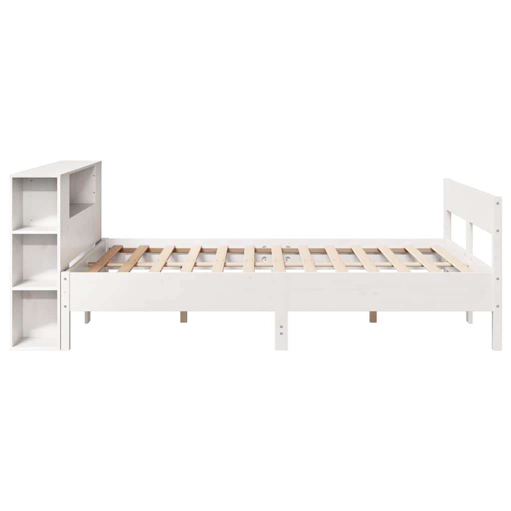 Lit bibliothèque sans matelas blanc 160x200 cm bois pin massif - XIOS