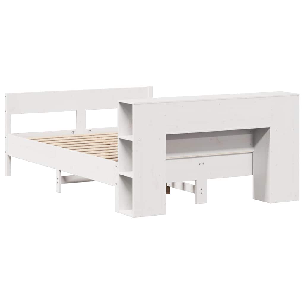 Lit bibliothèque sans matelas blanc 160x200 cm bois pin massif - XIOS